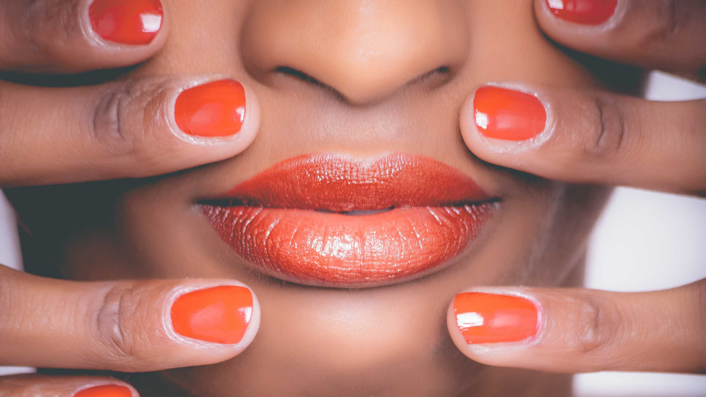 pearl beauty supply female red lips finger nails